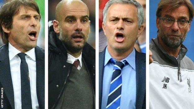 Antonio Conte, Pep Guardiola, Jose Mourinho and Jurgen Klopp