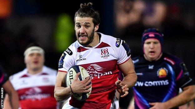 Stuart McCloskey makes a line break which culminates in Sean Reidy's early try for Ulster