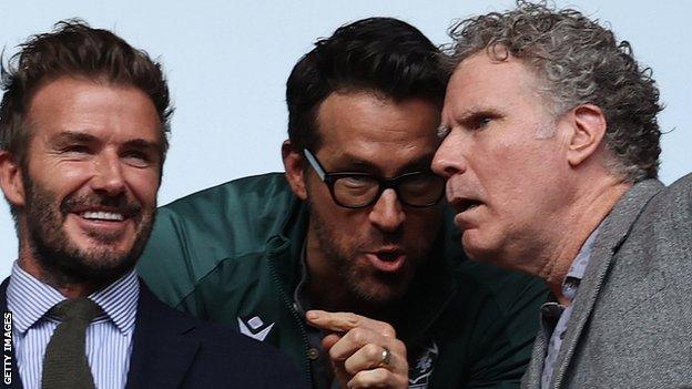 Ryan Reynolds (centre) with David Beckham and Will Ferrell at Wembley