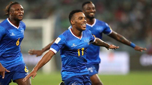 Cape Verde's Garry Rodrigues celebrates one of his goals against South Africa