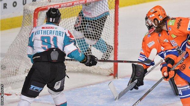 David Rutherford fires in the first of Belfast's four goals in Sheffield on Saturday night