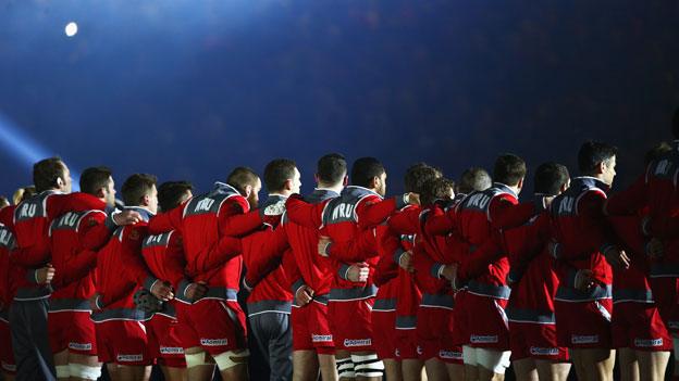 Wales line up for the national anthem