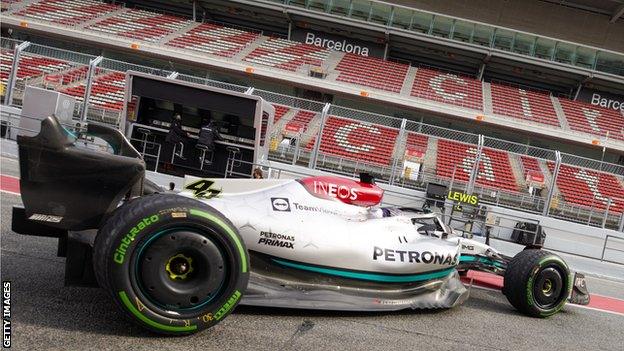 Lewis Hamilton during testing in Barcelona