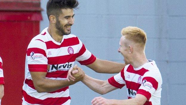 Hamilton scorers Jesus Garcia Tena and Ali Crawford celebrate