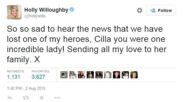 Holly Willoughby Twitter tribute to Cilla Black