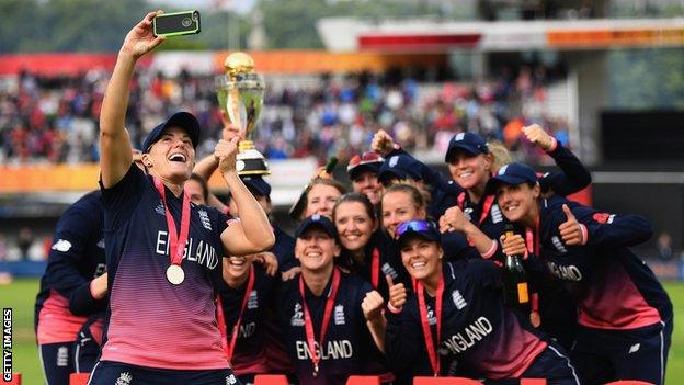 England to beat India by nine runs to win the Women's World Cup at Lord's in July last year