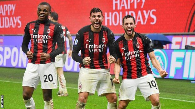 Theo Hernandez celebrates scoring for AC Milan against Lazio