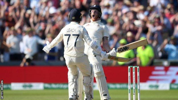 Ben Stokes celebrates after England won the third Ashes Test at Headingley