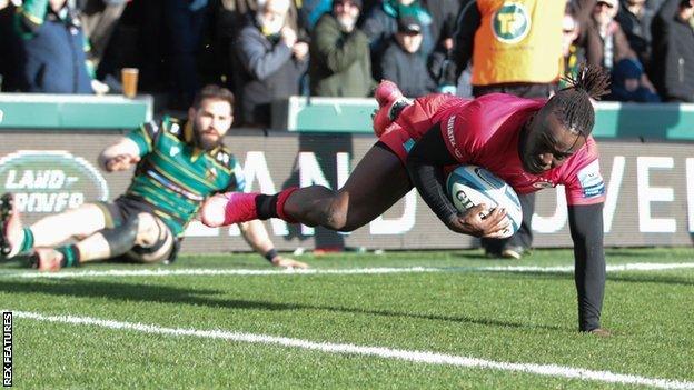 Saracens winger Rotimi Segun hit back after Saints' strong start left the visitors 12-0 down