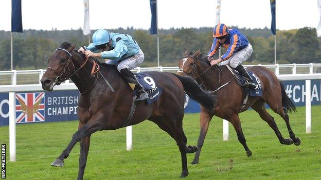 Christophe Soumillon rides Almanzor to victory in the Champion Stakes at Ascot