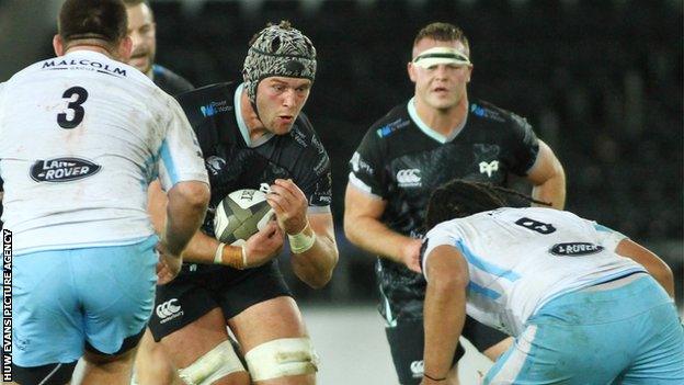 Ospreys captain Dan Lydiate on the charge against Glasgow