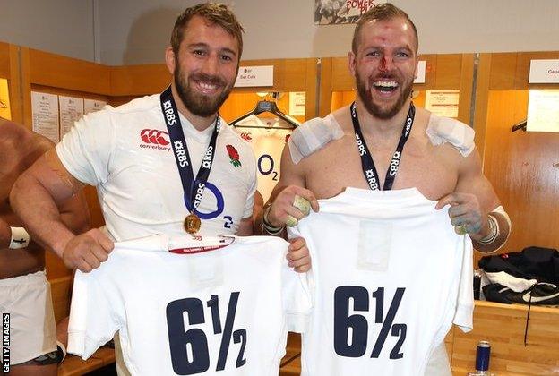 Chris Robshaw and James Haskell pose with their six and a half shirts