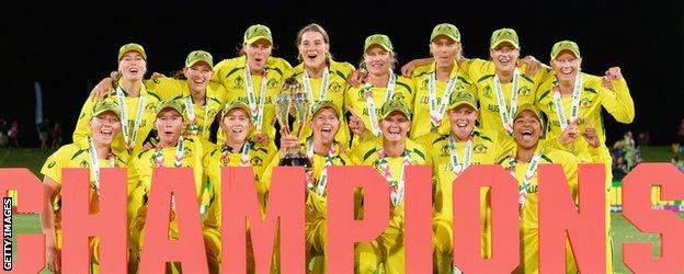 Australia celebrate winning the 2022 Women's World Cup in April