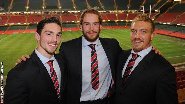 George North with fellow Llandovery College boys and Wales internationals Alun Wyn Jones and Andy Powell