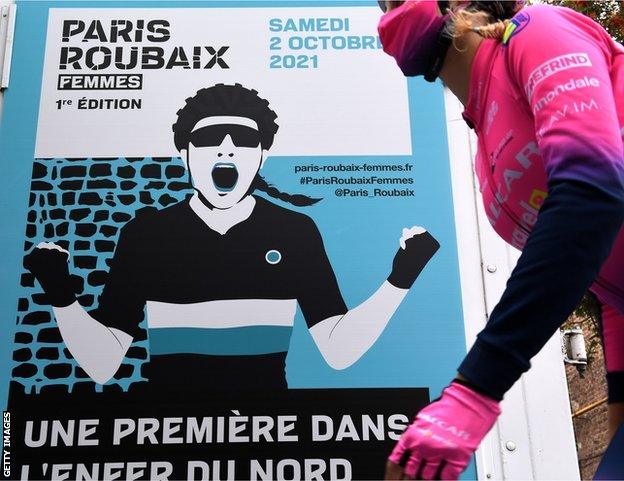 A poster advertising the first women's Paris-Roubaix