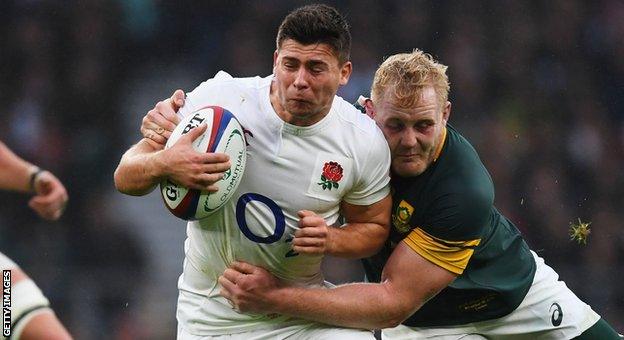 Ben Youngs is tackled by Vincent Koch