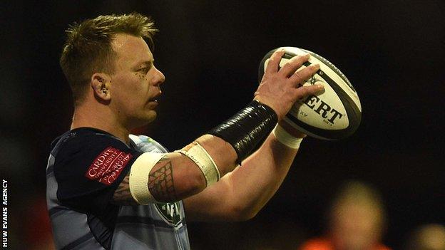 Matthew Rees prepares to throw in at a line-out