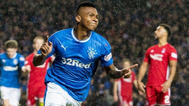 Rangers striker Alfredo Morelos celebrates scoring against Aberdeen