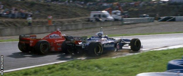 Schumacher and Villeneuve collide