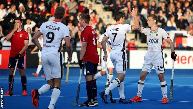 Germany celebrate goal against Great Britain