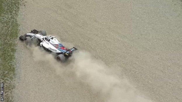 Lance Stroll skids onto the gravel