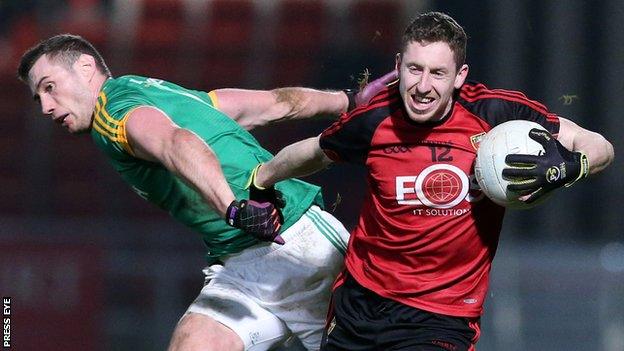 Down's Joe Murphy battles with Meath's Brian Power at Newry