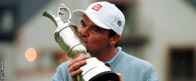 Paul Lawrie with the Claret Jug after winning the Open in 1999