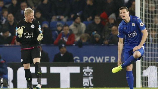 Kasper Schmeichel and Robert Huth