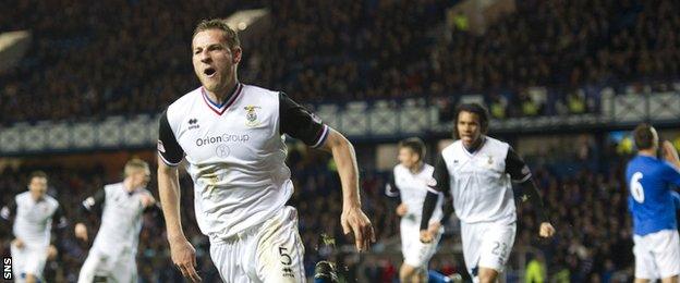 Gary Warren celebrates scoring for Inverness CT in a 3-0 League Cup win over Rangers in 2012