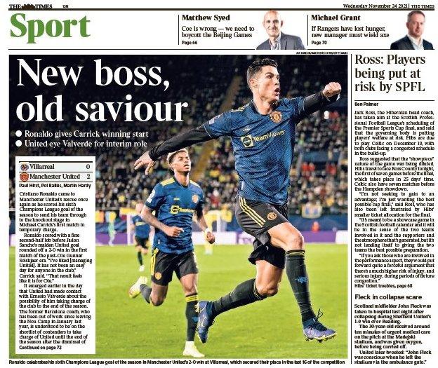 The back page of the Scottish edition of The Times on 241121