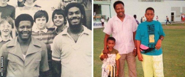 Barker's dad, Keith Barker Snr, had many friends in the West Indies dressing room, including Michael Holding (left). He had four sons, all of whom played cricket. He is pictured here with Dean Barker (right) and a young Keith