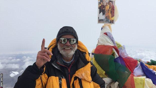 Jeff Smith celebrates on Everest in 2017