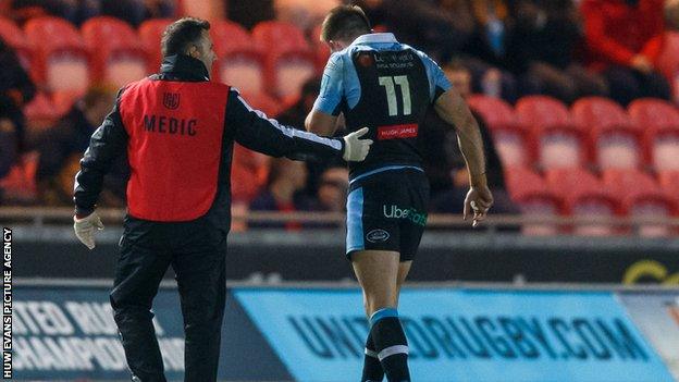 Cardiff wing Josh Adams scored a try, was shown a yellow card and limped off against Scarlets