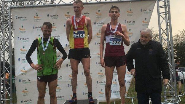 Zak Hanna wins the men's race at the Irish National Novice Cross Country Championships