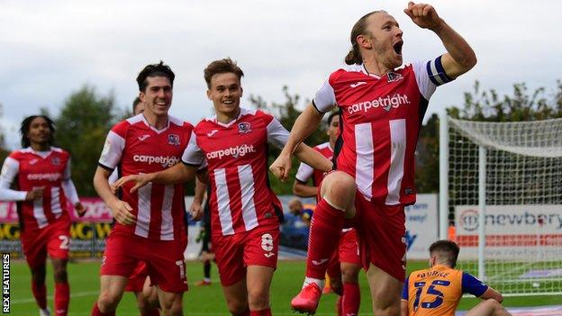 Matt Jay celebrates scoring against Mansfield Town