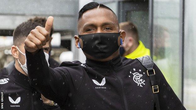 Alfredo Morelos was in good spirits as Rangers left Glasgow Airport