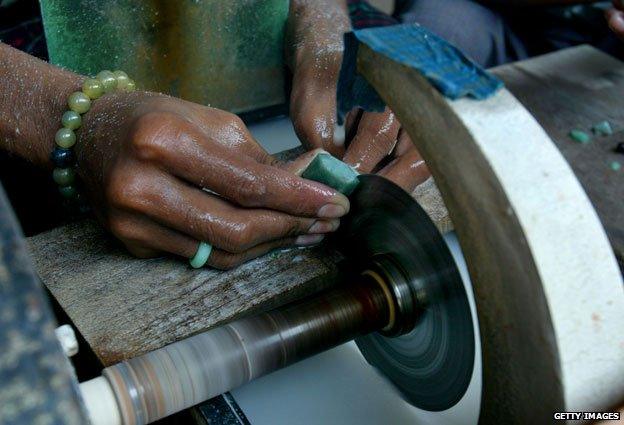 Jade being cut at Mandalay market