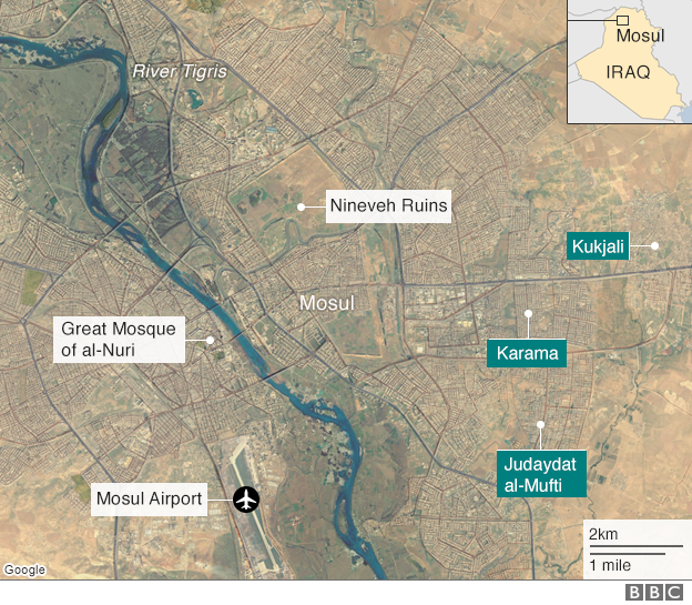 Map showing districts of Mosul