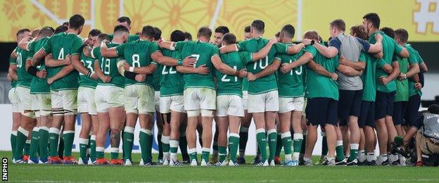Ireland in a team huddle after the game