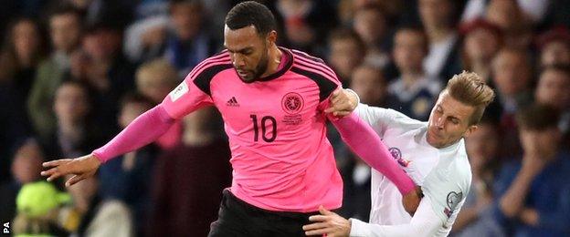 Scotland's Matt Phillips holds off Slovakia's Peter Pekarik