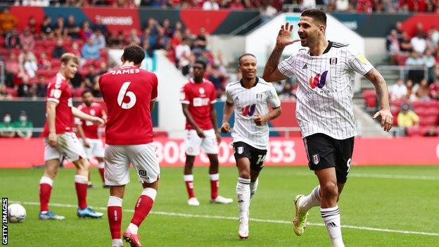 Mitrovic celebrates his goal against Bristol City