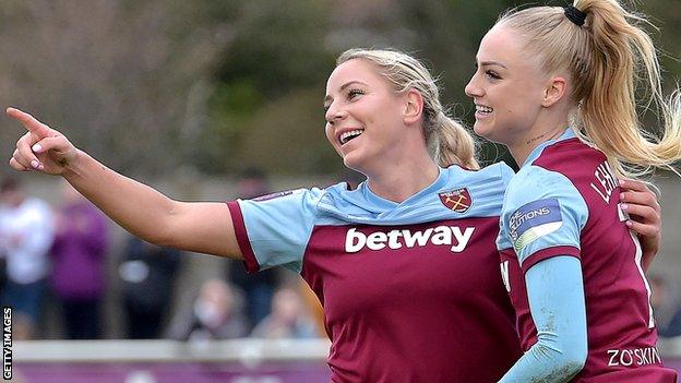 Adriana Leon and Alisha Lehmann in action for West Ham United Women