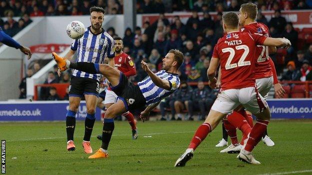 Jordan Rhodes completes his hat-trick with overhead kick for Sheffield Wednesday