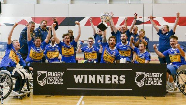 Leeds Rhinos celebrate winning the 2019 Wheelchair Challenge Cup final