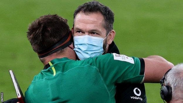 Stander embraces Ireland coach Andy Farrell after the final whistle