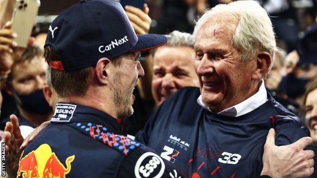 Helmut Marko and Max Verstappen celebrate