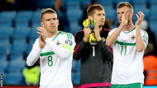 NI players acknowledge their 2,000-strong travelling support after the game