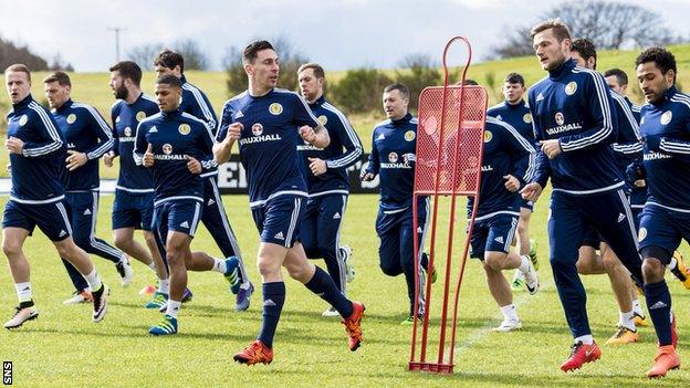 Scotland players in training