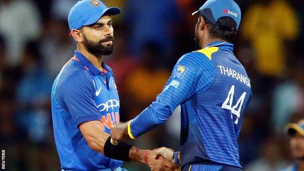 India captain Virat Kohli and Sri Lanka skipper Upul Tharanga shake hands after the one-day series