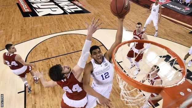 Top pick Karl-Anthony Towns goes for a shot